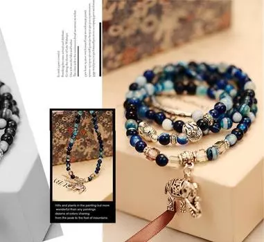1 шт./упак. Синий Агат Ретро Модный Многослойный Кристалл Синий Слон Турмалин Браслет 1pc/bag