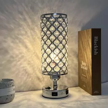 1 шт USB прикроватная хрустальная настольная лампа, домашняя спальня гостиная фурнитура гальванизированная светодиодная хрустальная настольная лампа 1pc
