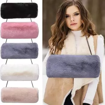 1 шт., утолщенные перчатки-муфты для женщин, искусственный мех кролика, мягкий рукав, плюшевая грелка для рук, пушистая имитация подушки