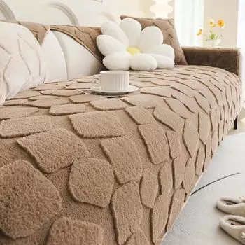 1 шт. утолщенный длинный плюшевый коврик для дивана, клетчатый противоскользящий чехол для дивана, универсальный жаккардовый чехол для дивана в форме буквы L для гостиной дома A 70x70