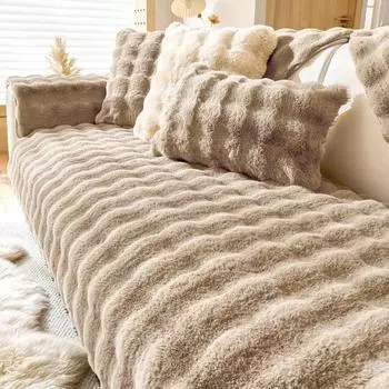 1 шт. утолщенный плюшевый чехол для дивана с изображением кролика, супер мягкий коврик для дивана, полотенце, осенне-зимняя нескользящая подушка для дивана для декора гостиной A 70x70