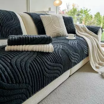 1 шт. утолщенный плюшевый чехол для дивана в форме хвоста, осенне-зимний теплый коврик для дивана, однотонный противоскользящий чехол для дивана для гостиной 70x70cm зелёный