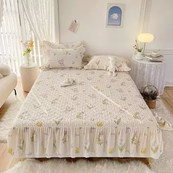 1 шт., утолщенный стеганый наматрасник из чистого хлопка с юбкой, простыня Queen/King, юбка на резинке 200x220 см (Нет наволочки) 120x200x45cm 1pc