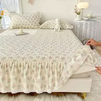 1 шт., утолщенный стеганый наматрасник из чистого хлопка с юбкой, простыня Queen/King, юбка на резинке 200x220 см (Нет наволочки) 120x200cm 1pcs