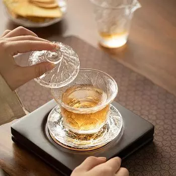 1 шт., утолщенный стеклянный чайный сервиз, стеклянная покрытая льдом чаша, бытовая чашка для чая кунг-фу, заварочный чайник для дома, ресторана, отеля, офиса, чайные аксессуары, подарок для чая 1pc