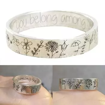 1 шт., ювелирные аксессуары для свадебной вечеринки, кольцо с одуванчиком, женские резные простые модные кольца на палец 5 серебряный