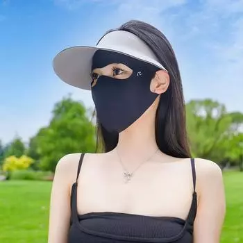 1 шт увлажняющая маска Ice Silk для всего лица с защитой от ультрафиолета, солнцезащитная вуаль, регулируемые ушные петли, многоразовая дышащая для женщин, для лета и отдыха на открытом воздухе 1pc чёрный
