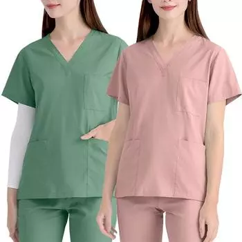 1 шт. V-образный вырез свободная рабочая больничная одежда повседневная рабочая одежда для медсестры короткий рукав топы + брюки L розовый