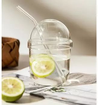 1 шт. Вертикальные полосатые стеклянные чашки из боросиликатного стекла для молока и кофе, полосатые питьевые однослойные чашки с крышкой и трубочкой 401-500ml