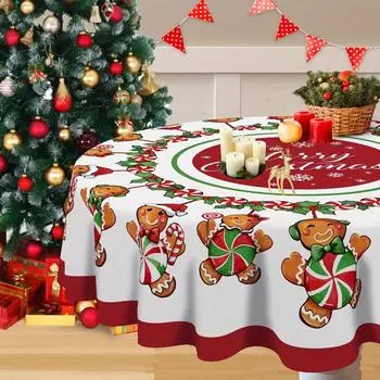 1 шт. Веселая Рождественская скатерть с рисунком пряничного человечка и конфетами, подходит для домашнего рождественского украшения, подарков 150cm красный