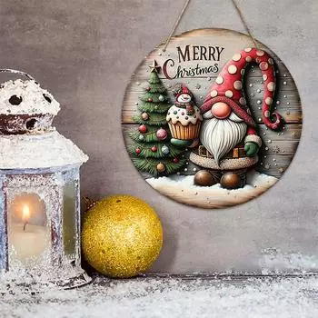 1 шт. Веселое рождественское деревянное украшение с логотипом гнома, круглая подвесная рождественская елка, подвесной гном, снеговик, дверной номер, декор