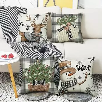 1 шт. Веселого Рождества Зимние Снеговики Печать Наволочка Подушка Чехол Для Дивана Домашний Декор Рождественская тема 18 дюймов 45x45cm