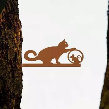 1 шт. Весенний силуэт кошки и мыши из стали. Металлическое настенное искусство. Украсьте вид ваших садовых вечеринок по случаю новоселья потрясающей весной. ярко-розовый