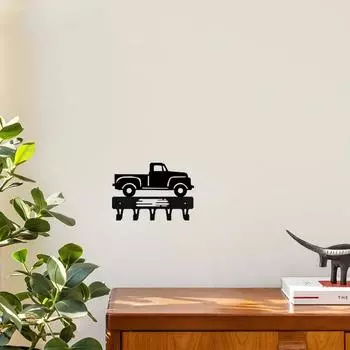 1 шт. Вешалка для ключей в виде винтажного пикапа - 6 дюймов в ширину, металлическая настенная живопись, крючки для ключей, настенная наклейка чёрный
