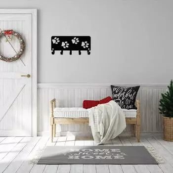 1 шт. Вешалка для ключей Walking Paws и органайзер для поводка для собак - 9 дюймов/6 дюймов, металлическое настенное искусство для подвешивания на стену и крючки светло-серый