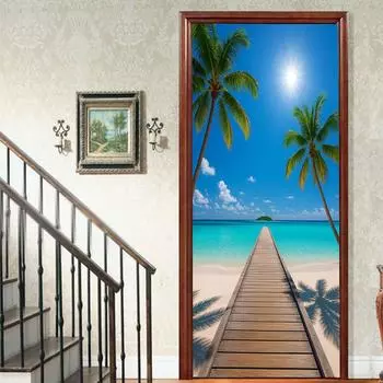 1 шт. Виниловая наклейка на дверь с пейзажем для спальни, домашнего декора, самоклеящаяся, съемная наклейка на стену, реставрация двери, водонепроницаемый постер 40x120cm