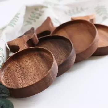 1 шт. Винтажная деревянная тарелка для приправы рыбы - столовая посуда из цельного дерева, акации, расписанная вручную, блюдце для макания, тарелка для приправы, бытовая посуда 1pc