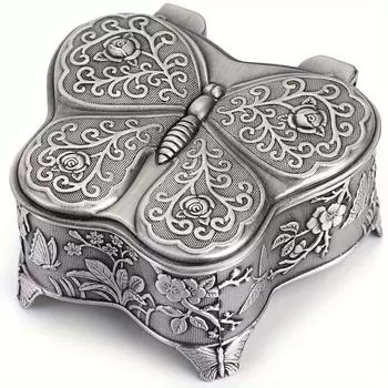 1 шт. Винтажная металлическая шкатулка для украшений, органайзер для украшений в виде бабочки, держатель для сундука с сокровищами, коробка для хранения сережек и ожерелий, женские коробки для подарков Butterfly Jewelry Box