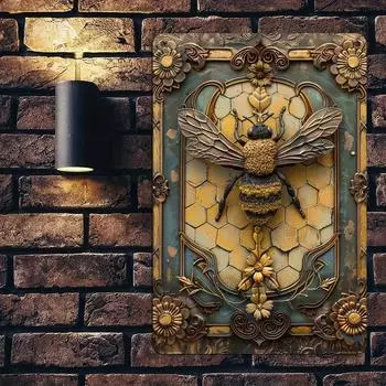 1 шт. Винтажная металлическая жестяная вывеска пчела алюминиевая металлическая жестяная вывеска настенный декоративный знак гараж домашний бар винтажное металлическое украшение чёрный