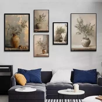 1 шт. Винтажное итальянское оливковое дерево в вазе, постер, художественная печать, бар, мебель для гостиной, декор 21*30cm No Frame