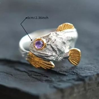 1 шт. Винтажное регулируемое кольцо с креативным рисунком рыбы на удачу для мужчин