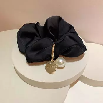 1 шт. Винтажные атласные шелковые однотонные резинки для волос для девочек с золотистыми жемчужинами в форме сердца для женщин, аксессуары для волос, резинки