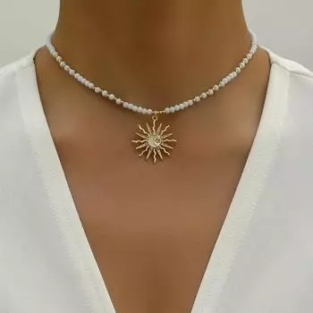 1 шт. Винтажные простые бусины в виде капель солнца, ожерелье на шею, подвеска в виде солнца, аксессуары белый