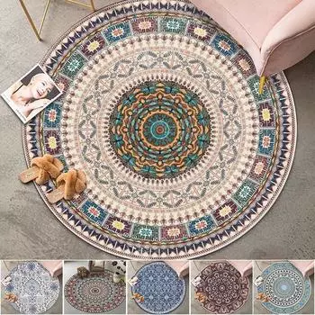 1 шт. Винтажный круглый ковер в богемном стиле для этнической гостиничной спальни, моющиеся грязеотталкивающие коврики, нескользящие коврики для украшения дома 60X60CM