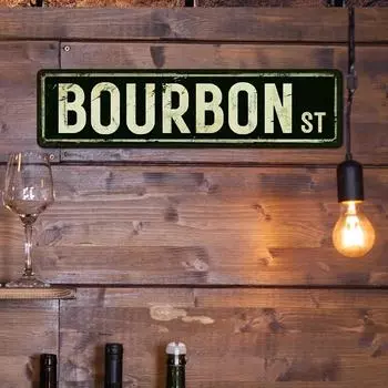 1 шт. Винтажный металлический знак Bourbon Street Road - состаренная отделка, настенный художественный декор в стиле ретро для домашнего бара, паба, клуба, офиса чёрный