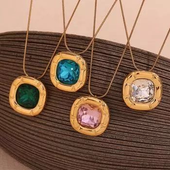 1 шт. Винтажный прямоугольный круглый циркониевый кулон для женщин, тонкая цепочка, цельная нержавеющая сталь, ювелирные изделия, аксессуары, подарок для женщин