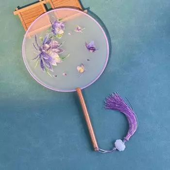 1 шт. Винтажный ручной веер, китайский шелковый вышитый круглый веер, украшение для дома, веер с кисточками, реквизит для выступлений на вечеринках