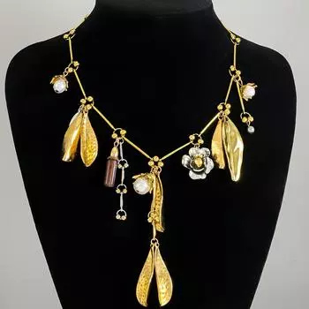 1 шт. Винтажный стиль бохо - ожерелье с подвесками в виде листьев и цветов, элегантный модный аксессуар, идеальный подарок для вечеринок и банкетов золотой