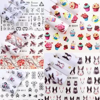 1 шт. Водные наклейки для ногтей геометрический закат дизайн в этническом стиле слайдеры для ногтей наклейки DIY маникюр