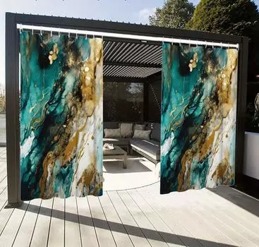 1 шт. Водонепроницаемая наружная штора, минималистский стиль, мраморный узор, мраморная тематическая занавеска для двора, наружная занавеска для патио W140CMxH214CM&Grommet Top