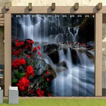 1 шт. Водопадная цветочная наружная занавеска - водонепроницаемая и маслостойкая, современная садовая беседка-зонт с люверсом сверху W138X214H(cm) 1PC&Grommet top