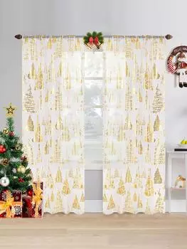 1 шт. Волшебные шторы с принтом рождественской елки с золотой фольгой для домашнего декора, шторы с карманами для гостиной, спальни 100X130CM 1PC&Rod Pocket