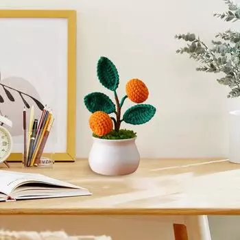 1 шт. Вязаный фруктовый цветок ручной работы, ручная работа, плетеный в горшке, мини-вязаный крючком оранжевый горшечный тыквенный и персиковый стол, украшение для автомобиля, фруктовый орнамент