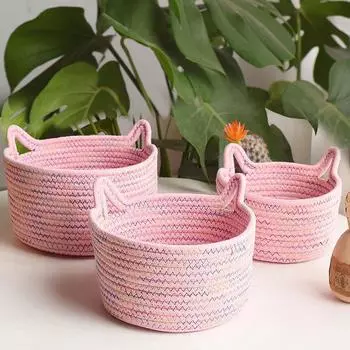 1 шт. Высококачественная самодельная новая плетеная корзина для хранения из хлопковой веревки, органайзер для стола M розовый