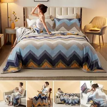 1 шт. Высококачественное многофункциональное одеяло из молочного бархата с принтом, комплект наволочек с кросс-бордером, одеяло с кондиционером 1pc-100x150cm