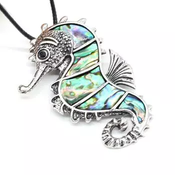 1 шт. в партии, ожерелье из натуральной раковины морского ушка, подвеска в форме гиппокампа, подвески с веревочной цепочкой, ожерелья для женщин и мужчин, ювелирные изделия, колье, подарки 56x40 мм 1Pc/56x40mm-Abalone Shell
