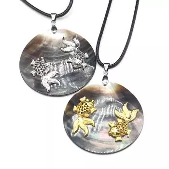 1 шт. в партии, ожерелье из натуральных ракушек, кулон, круглый шарм в виде ракушки с веревочной цепочкой, ожерелья для женщин и мужчин, ювелирные изделия 50 50 мм 1Pcs/5050mm