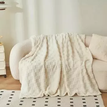 1 шт. вафельное плюшевое одеяло чистого цвета в клетку теплое мягкое удобное покрывало для дивана украшение для дома покрывало фланелевое одеяло 100x150cm (39x59in)