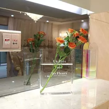 1 шт. вазы для цветов, офисные прозрачные вазы, домашний декор, печатные английские буквы, спальня, акриловая ваза в форме книги, уникальная гостиная