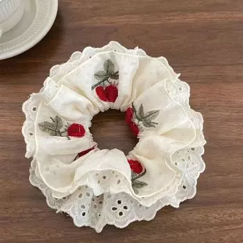 1 шт. weet Вышитая вишня Четырехслойное кружево Кольцо для волос в виде большого кишечника Элегантная повязка на голову Шарф Заколка для волос, Заколка для волос-пучок Цветочная заколка
