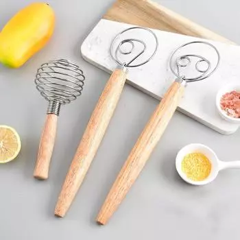 1 шт. венчик из розового золота с шариком из нержавеющей стали, пружинный венчик с деревянной ручкой, спиральный венчик, ручной миксер для масла и яиц, кухонные принадлежности для выпечки