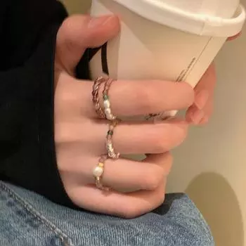 1 шт., весенние кольца с геометрическим узором из искусственного жемчуга для женщин, круглые минималистичные вечерние кольца 7