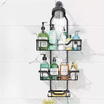 1 шт. вешалка для душевой насадки для ванной комнаты, органайзер для ванны для аксессуаров для шампуня, 3-х уровневый органайзер для душа чёрный