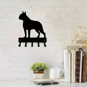 1 шт. вешалка для ключей и поводка для бостонского терьера - 9 дюймов/6 дюймов в ширину, металлическое настенное искусство для стильной организации светло-серый