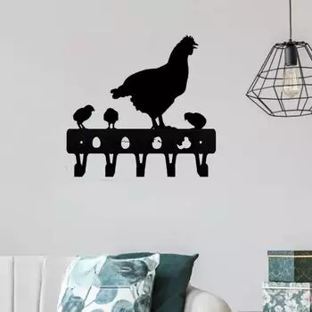 1 шт. вешалка для ключей с изображением кур-цыплят фермы - 6 дюймов/9 дюймов в ширину, металлический настенный держатель для полотенец для ванной комнаты, изделия из железа светло-серый