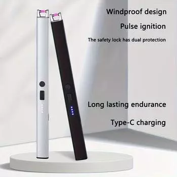 1 шт., ветрозащитный зарядный дуговой светильник с питанием от USB, воспламенитель для использования на открытом воздухе и на кухне, уличный кемпинг, зажигалка, удлинитель для свечей, зарядное устройство для кухни, зажигание серебряный